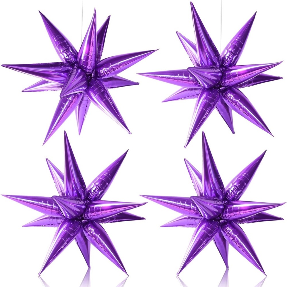 Big Purple Star Balloons - 20 Inch, Pack of 50 | Purple Star Cone Foil Balloons